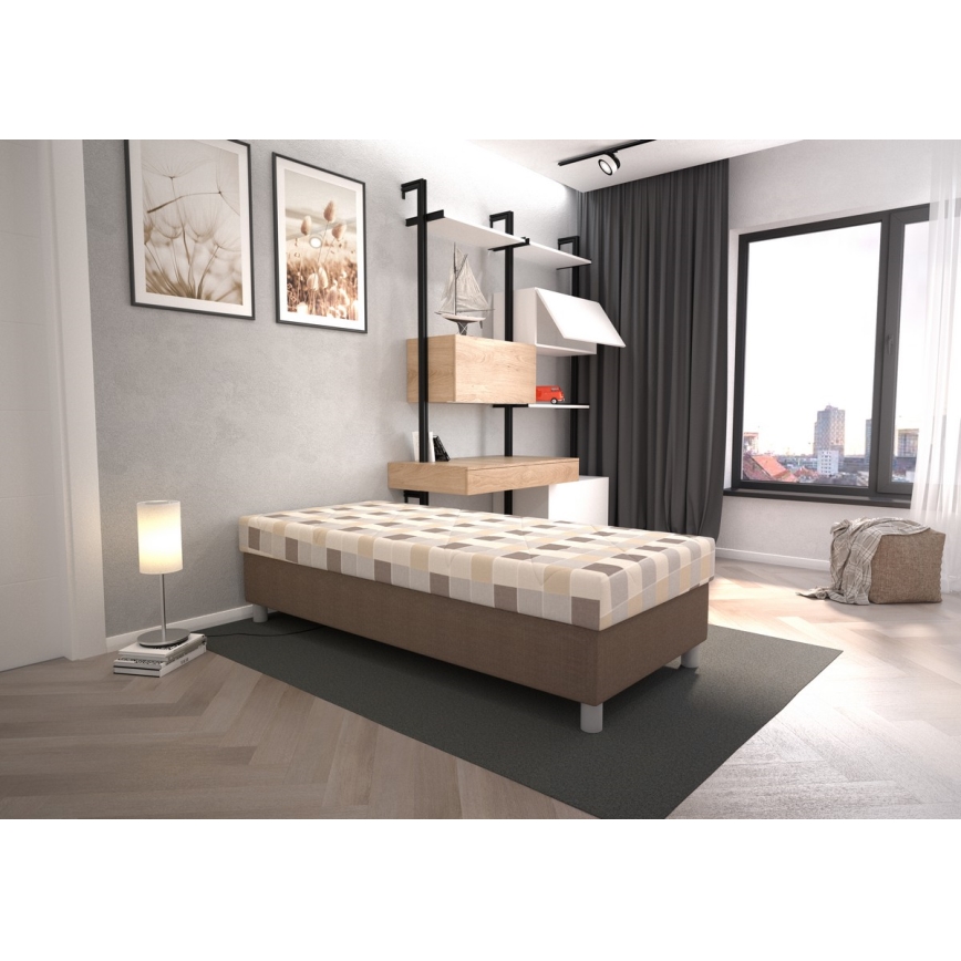 Cama estofada GEORGE 90 x 200 cm com espaço de arrumação e colchão, castanha