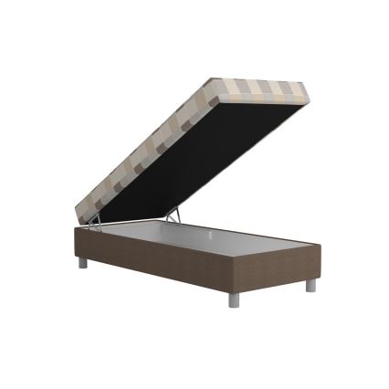 Cama estofada GEORGE 90 x 200 cm com espaço de arrumação e colchão, castanha