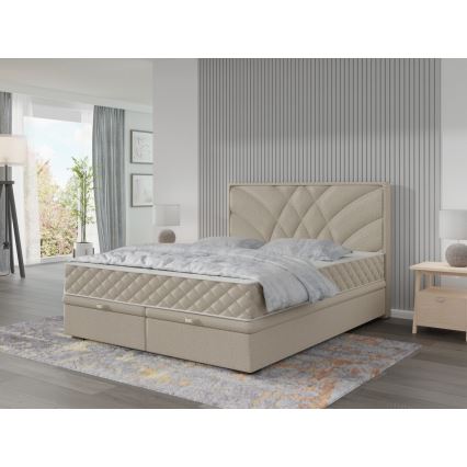 Cama estofada com colchões e espaço de arrumação GINA 140x200 cm bege