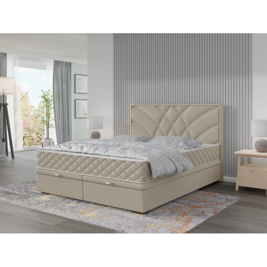 Cama estofada com colchões e espaço de arrumação GINA 140x200 cm bege