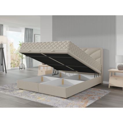 Cama estofada com colchões e espaço de arrumação GINA 140x200 cm bege