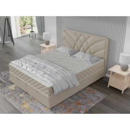 Cama estofada com colchões e espaço de arrumação GINA 140x200 cm bege