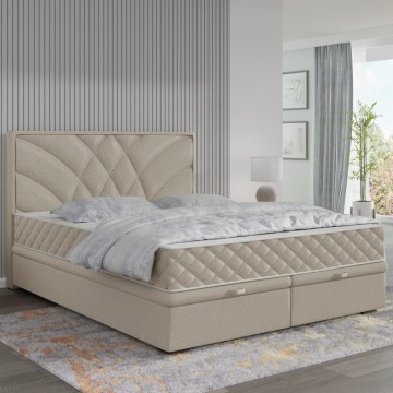 Cama estofada GINA 180x200 cm com colchões e espaço de arrumação, bege