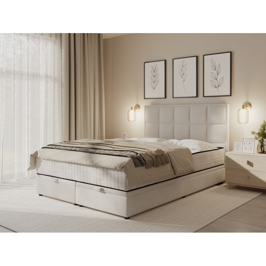 Cama estofada com colchões e espaço de arrumação GRACE 140x200 cm bege