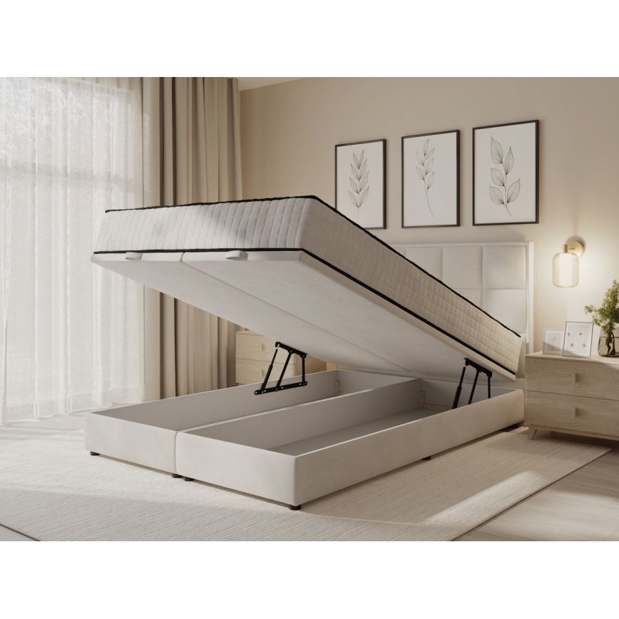 Cama estofada com colchões e espaço de arrumação GRACE 140x200 cm bege