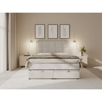 Cama estofada com colchões e espaço de arrumação GRACE 140x200 cm bege
