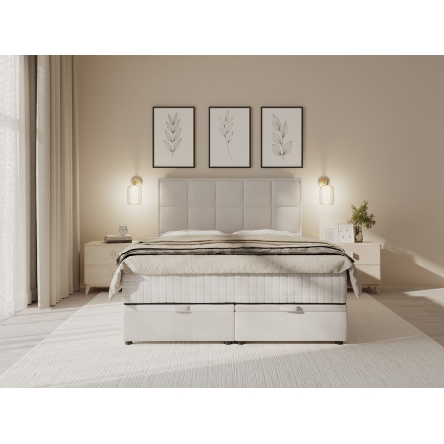Cama estofada com colchões e espaço de arrumação GRACE 140x200 cm bege