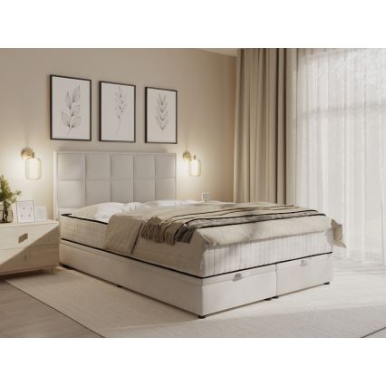 Cama estofada com colchões e espaço de arrumação GRACE 180x200 cm bege