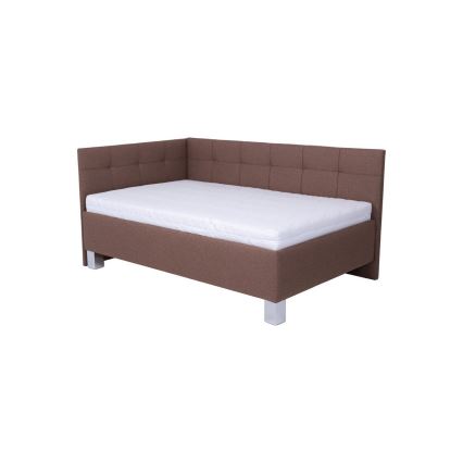 Cama estofada MARIA PETITE 120 x 200 cm, com colchão e arrumação integrada, castanha