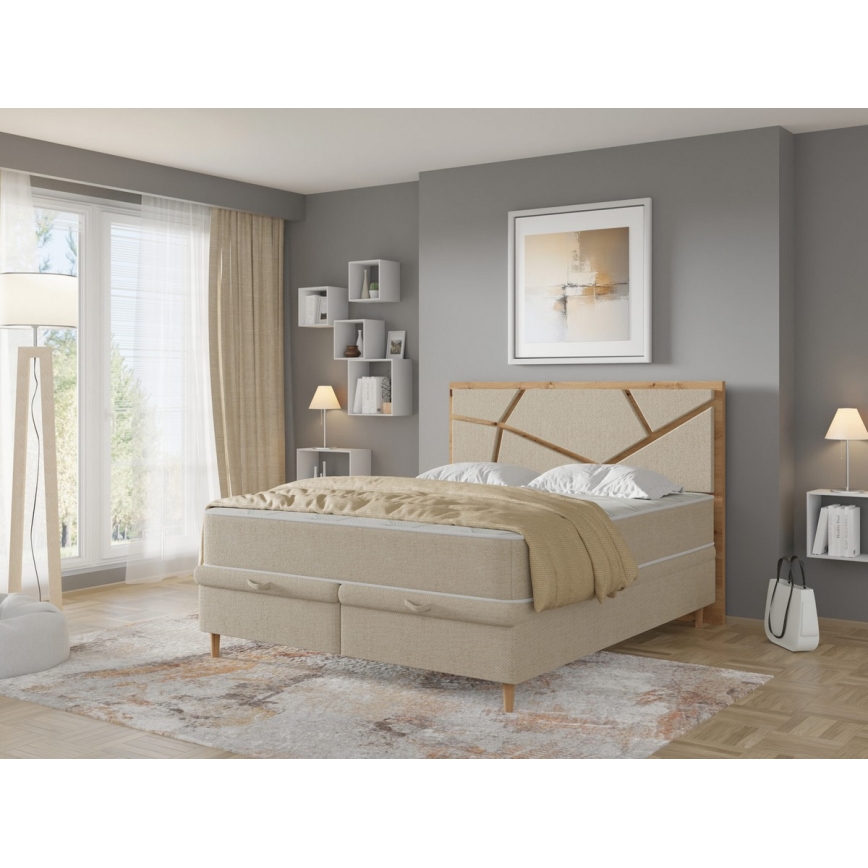 Cama estofada com colchões e espaço de arrumação NAOMI 140x200 cm bege