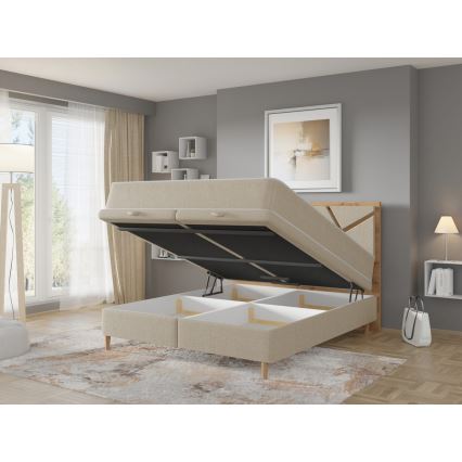 Cama estofada com colchões e espaço de arrumação NAOMI 140x200 cm bege