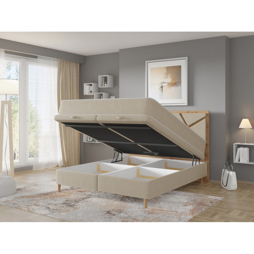 Cama estofada com colchões e espaço de arrumação NAOMI 140x200 cm bege