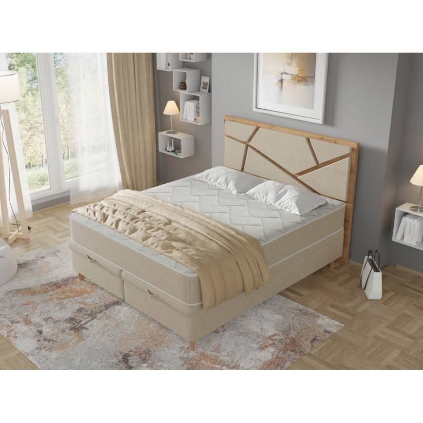 Cama estofada com colchões e espaço de arrumação NAOMI 140x200 cm bege