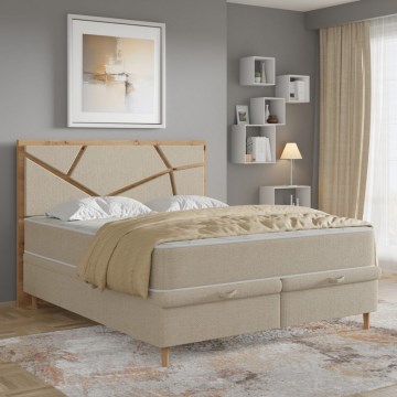 Cama estofada NAOMI 140x200 cm com colchões e espaço de arrumação, bege