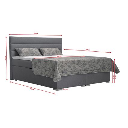 Cama estofada com espaço de arrumação e colchões com topper NEW BOLERO 160x200 cm cinza