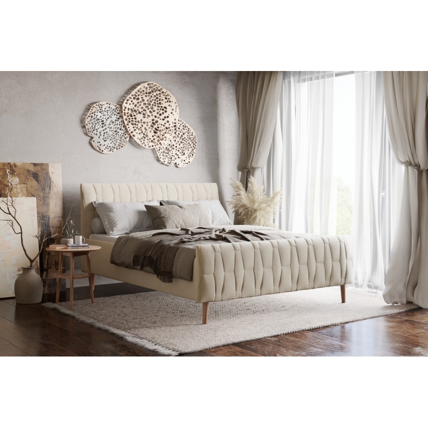Cama estofada sem colchão FLORA 180x200 cm bege