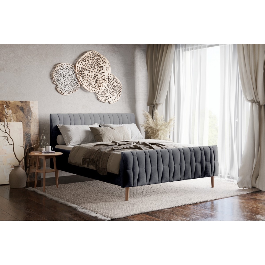Cama estofada sem colchão FLORA 180x200 cm cinzenta
