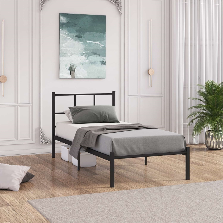 Cama individual em metal ROVAN 90x200 cm preta, capacidade de carga 120 kg