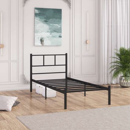 Cama individual em metal ROVAN 90x200 cm preta, capacidade de carga 120 kg