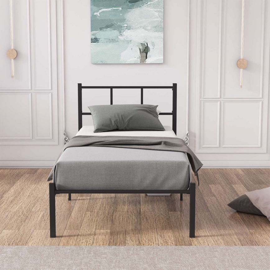 Cama individual em metal ROVAN 90x200 cm preta, capacidade de carga 120 kg