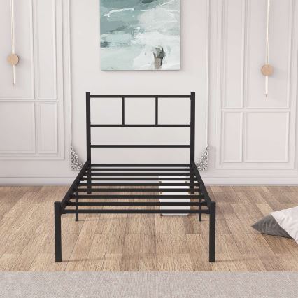 Cama individual em metal ROVAN 90x200 cm preta, capacidade de carga 120 kg