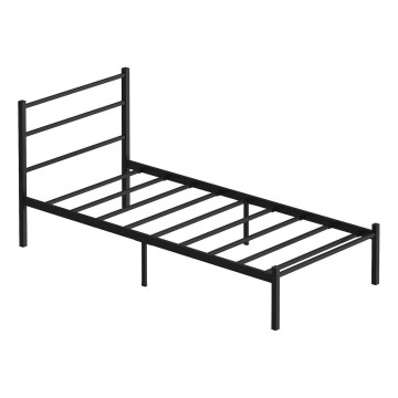 Cama individual metálica FERON 90 x 200 cm, preta — capacidade de carga 120 kg