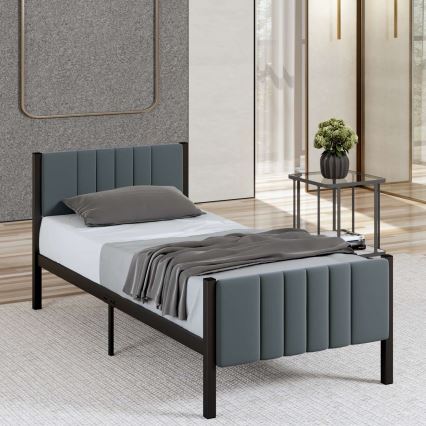 Cama individual metálica LUNOR 90x200 cm antracite, capacidade de carga de 120 kg
