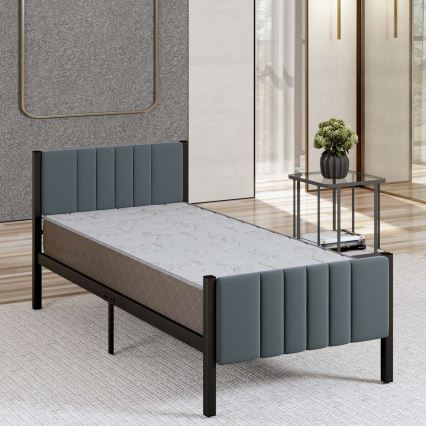 Cama individual metálica LUNOR 90x200 cm antracite, capacidade de carga de 120 kg