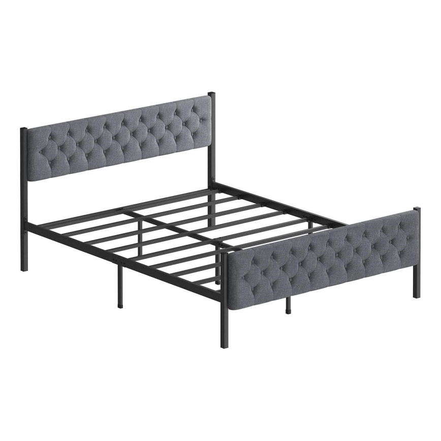 Cama metálica de casal KAROM 140x200 cm, cinzenta, suporta até 200 kg