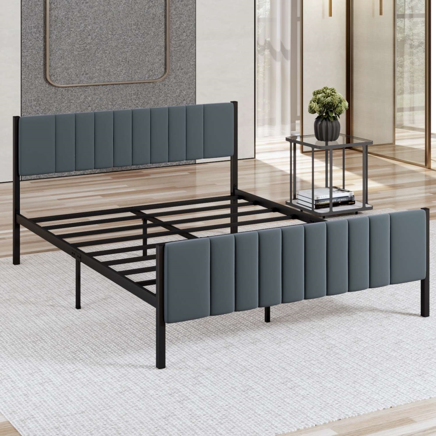 Cama metálica de casal LUNOR 140x200 cm antracite, suporta até 200 kg