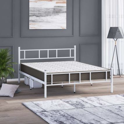 Cama metálica de casal PIRON 120x200 cm branca, capacidade de carga 120 kg