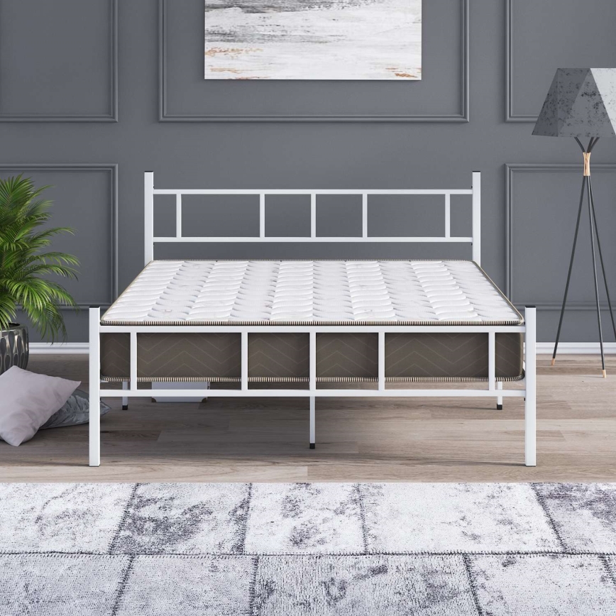 Cama metálica de casal PIRON 120x200 cm branca, capacidade de carga 120 kg