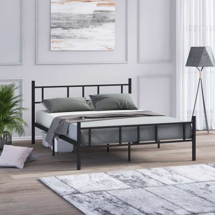 Cama metálica de casal PIRON 160x200 cm preta, capacidade de carga 200 kg
