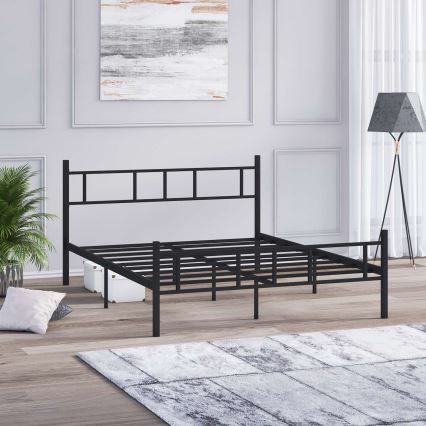 Cama metálica de casal PIRON 160x200 cm preta, capacidade de carga 200 kg