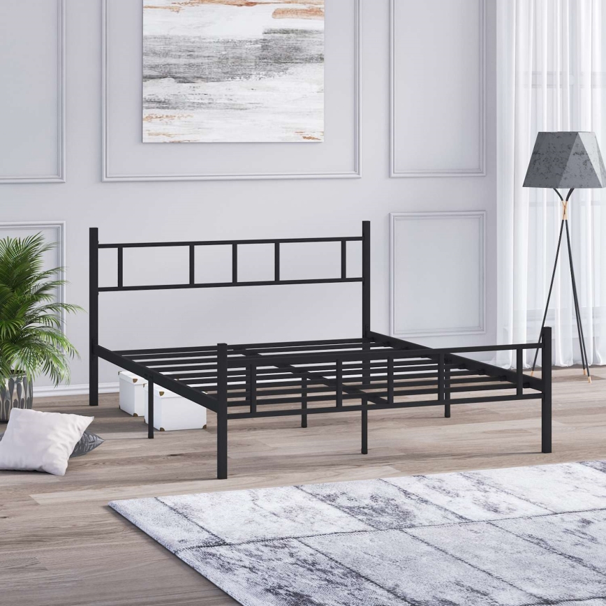 Cama metálica de casal PIRON 160x200 cm preta, capacidade de carga 200 kg