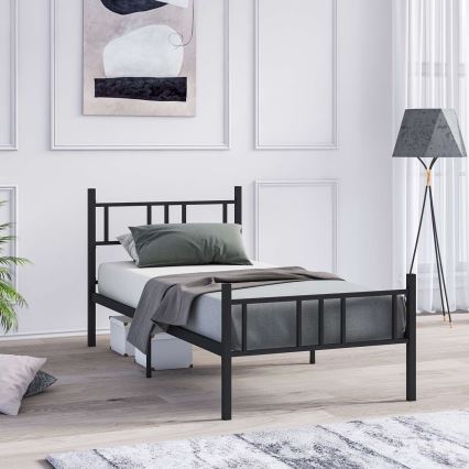 Cama metálica de solteiro PIRON 90x200 cm preta, capacidade de carga 120 kg