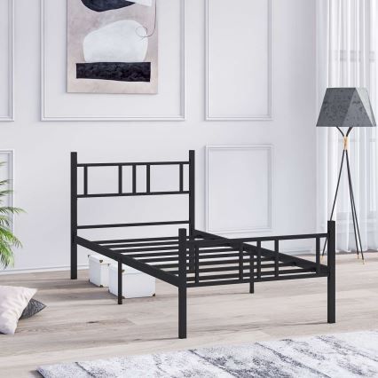 Cama metálica de solteiro PIRON 90x200 cm preta, capacidade de carga 120 kg