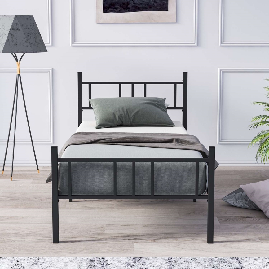 Cama metálica de solteiro PIRON 90x200 cm preta, capacidade de carga 120 kg
