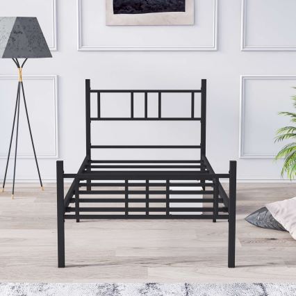 Cama metálica de solteiro PIRON 90x200 cm preta, capacidade de carga 120 kg