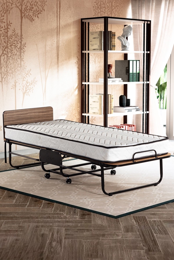 Cama metálica dobrável de solteiro HERON 80x190 cm, branca, suporta até 120 kg