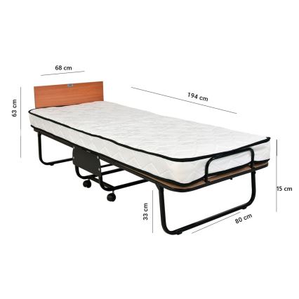 Cama metálica dobrável de solteiro HERON 80x190 cm, branca, suporta até 120 kg