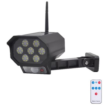 Câmara de segurança fictícia LED com sensor e painel solar LED/5W/5,5V IP65 + controlo remoto