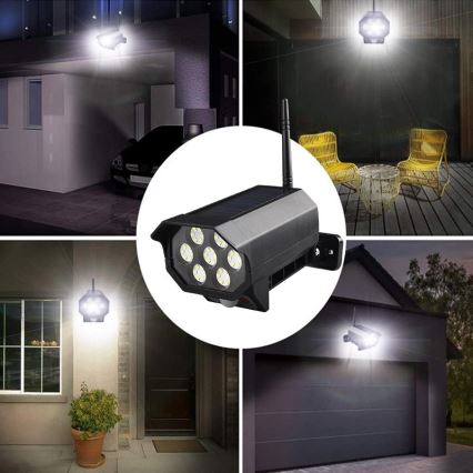 Câmara de segurança fictícia LED com sensor e painel solar LED/5W/5,5V IP65 + controlo remoto