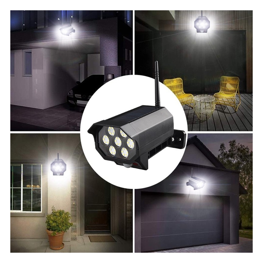 Câmara de segurança fictícia LED com sensor e painel solar LED/5W/5,5V IP65 + controlo remoto