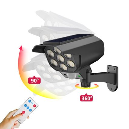 Câmara de segurança fictícia LED com sensor e painel solar LED/5W/5,5V IP65 + controlo remoto