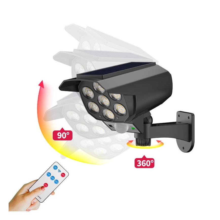 Câmara de segurança fictícia LED com sensor e painel solar LED/5W/5,5V IP65 + controlo remoto