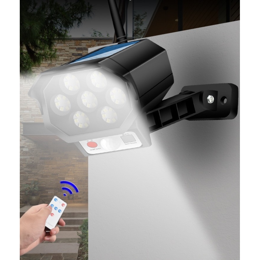 Câmara de segurança LED fictícia com sensor e com painel solar LED/5W/5,5V 800 mAh IP65 + comando