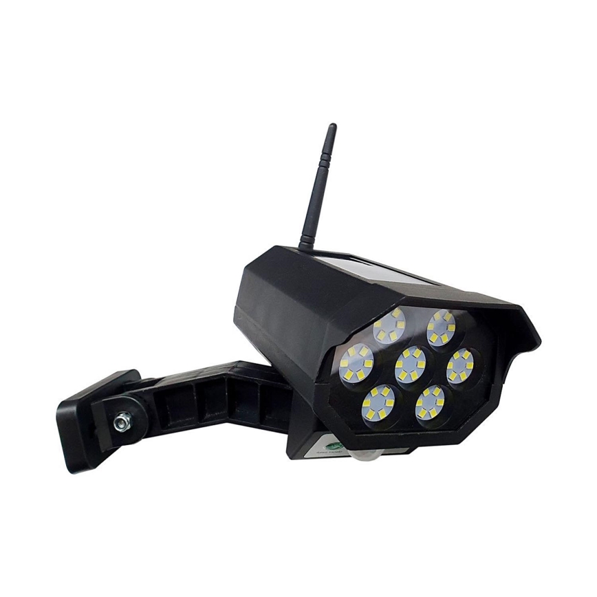 Câmara de segurança LED solar fictícia com sensor LED/3,7V IP44 preto + comando