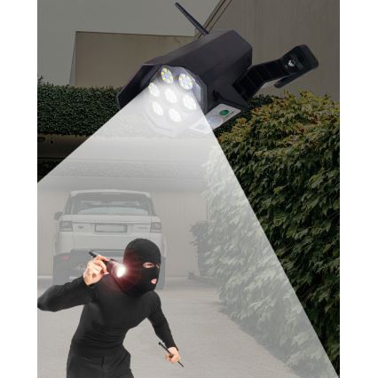 Câmara de segurança LED solar fictícia com sensor LED/3,7V IP44 preto + comando