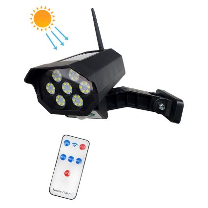 Câmara de segurança LED solar fictícia com sensor LED/3,7V IP44 preto + comando